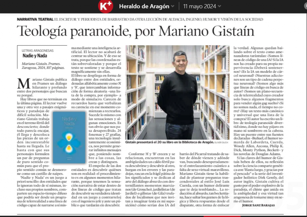 Reseña de Nadie y nada, de M Gistaín, por Jorge Sanz Barajas